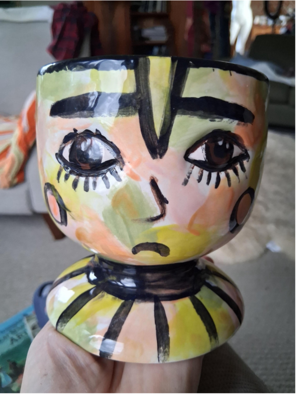 CC ceramics vintage Painted Planter with Face
